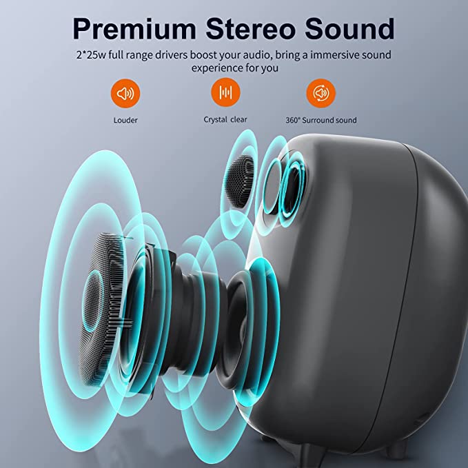 Bookshelf speakers, Bluetooth 5.0 and wired optical RCA input ports, bass and treble tunable. - 