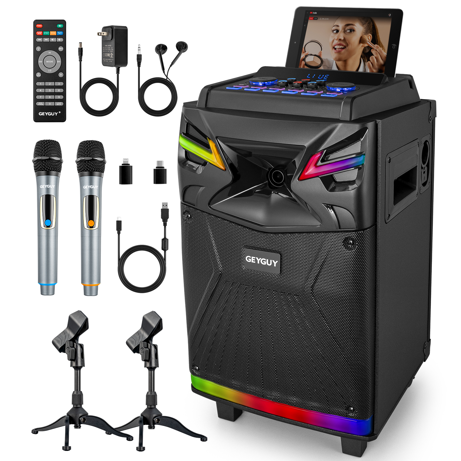 GTSK10-1 DSP Bluetooth Karaoke Machine with 2 wireless mics for Adults